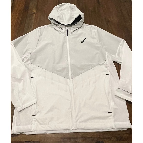 Nike Storm Fit Mens Running Jacket Hooded White Gray XL FZ9039 121 Lightweight - Picture 9 of 9